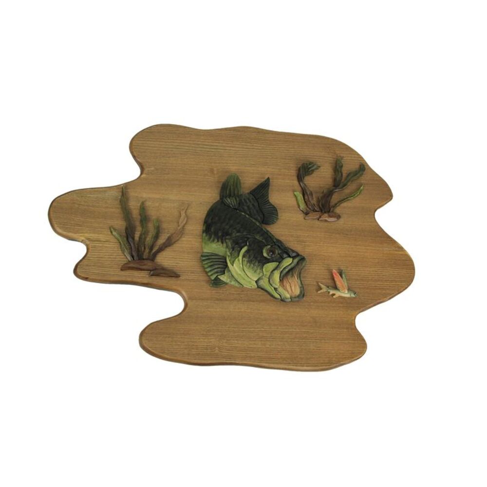 Hand Carved Wood Bass Wall Plaque Fish Home Lodge Decor Art Cabin Decoration